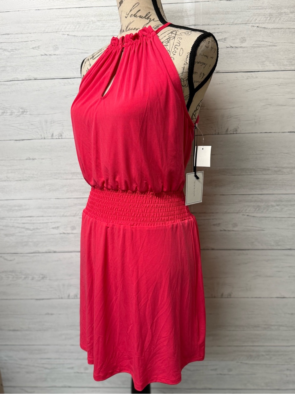 NWT Woman’s Sleeveless Halter Pink Dress with Smocked Waist by 1.State